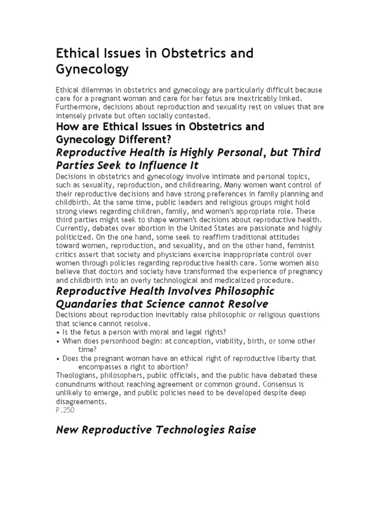 Ethical Issues in Obstetrics and Gynecology | PDF | Pregnancy | Abortion