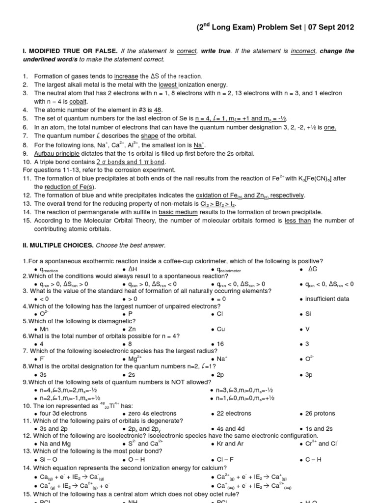 Analytical Chemistry Exam Problems | PDF | Atomic Orbital | Electron ...