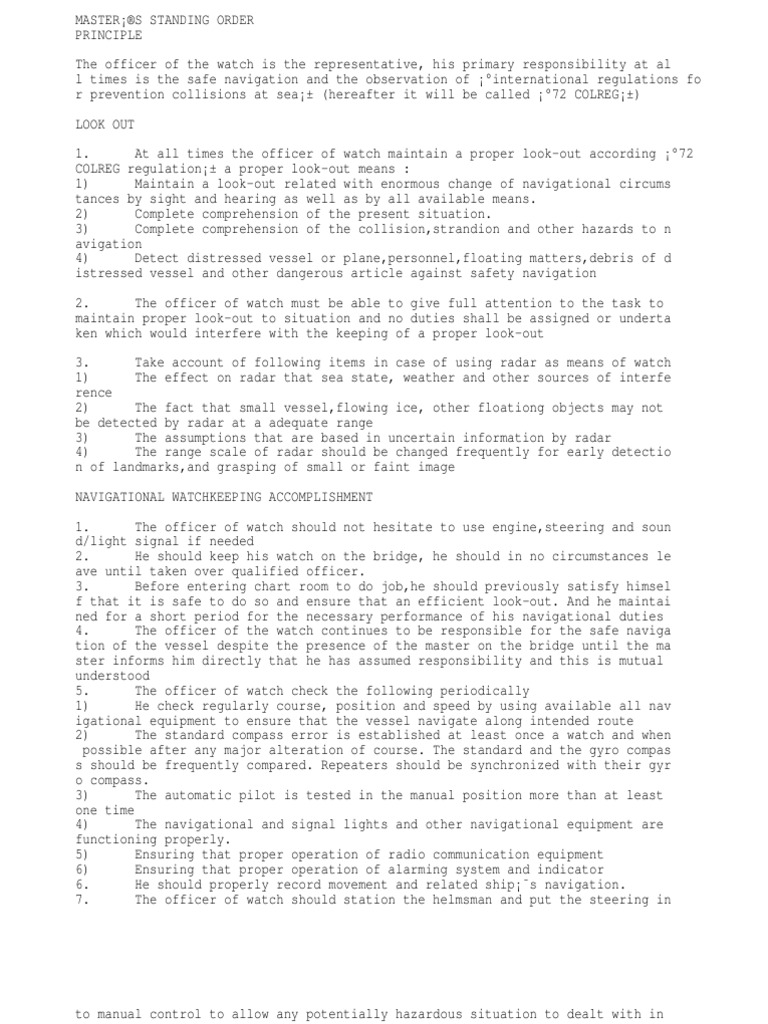 Master Standing Orders Navigation Transport