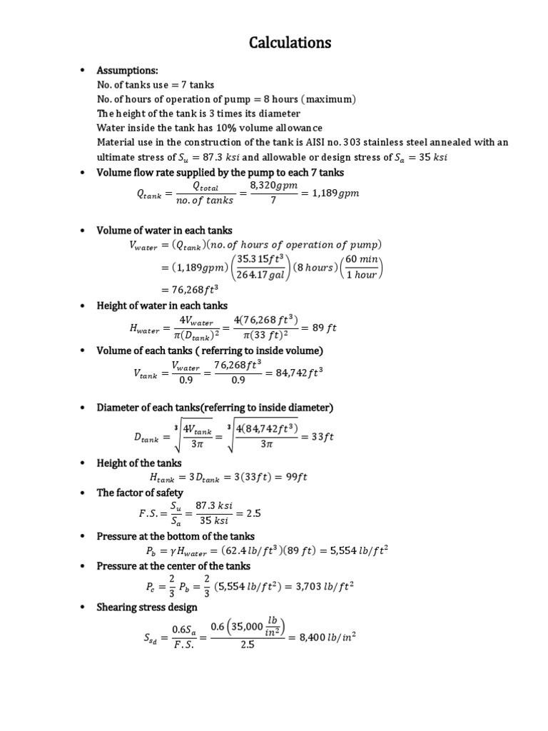 Water Tank Design Calculations Guide | PDF