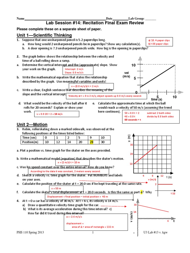 00 - Lab #14-Final Exam Review SOLUTIONS | PDF | Velocity | Force