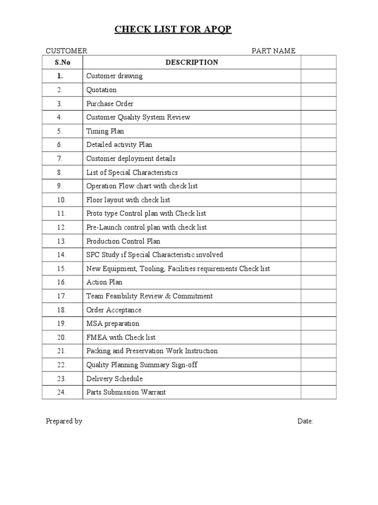 Apqp Check List Pdf