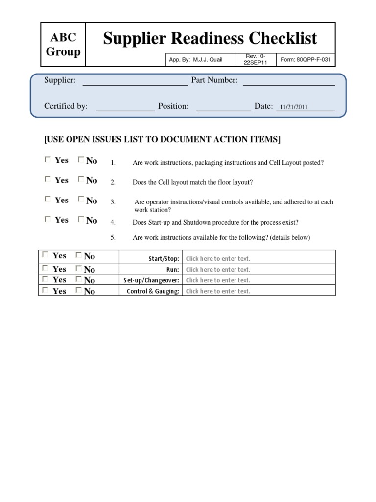 Supplier Checklist Calibration Verification And Validation