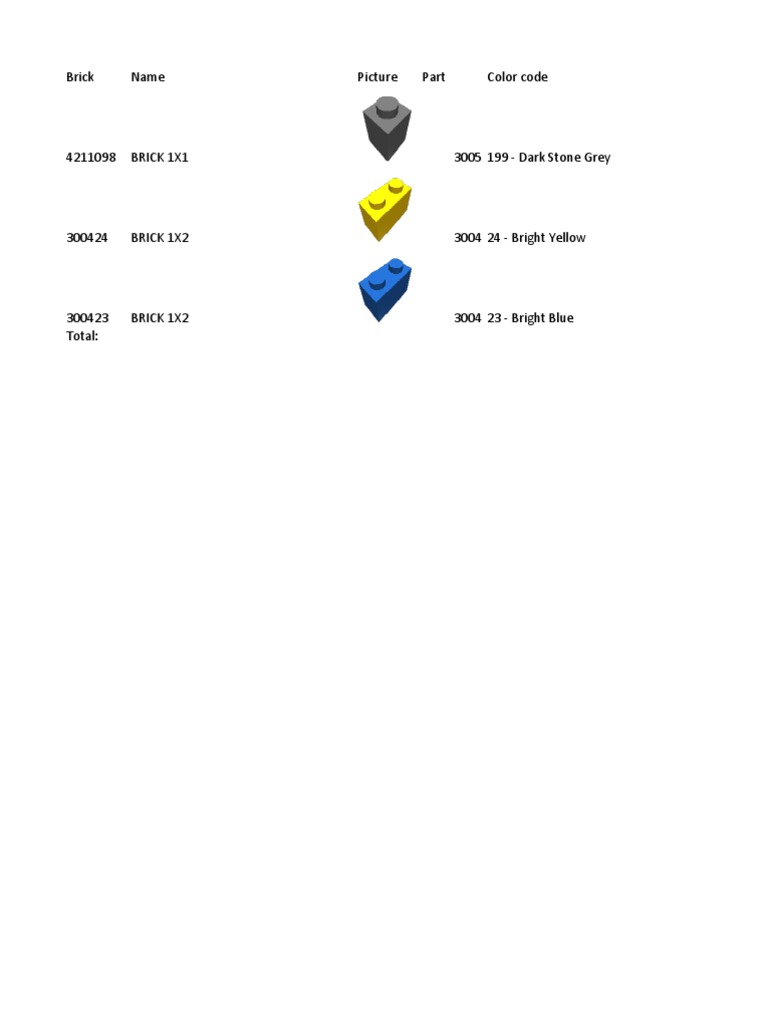 Brick Name Picture Color Code | PDF