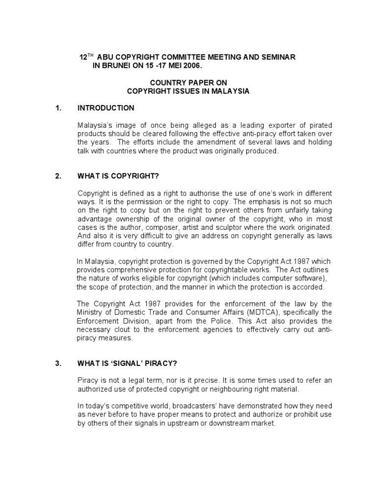 Country Report of Malaysia | PDF | Copyright Infringement | Copyright