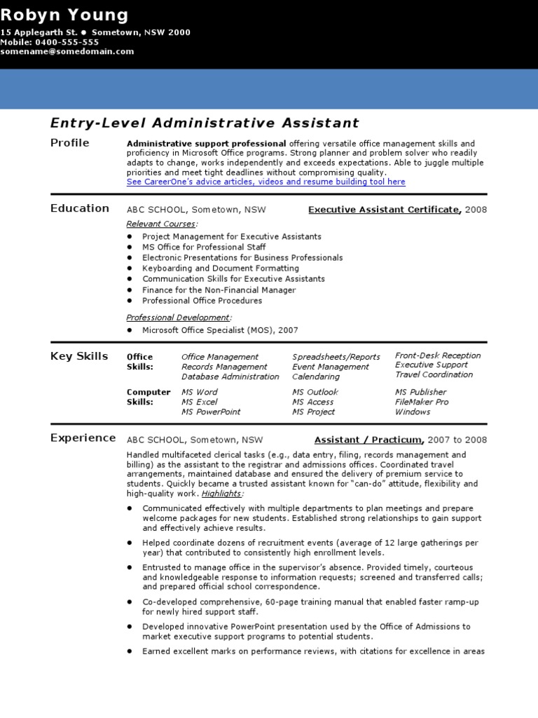 Entry-Level Administrative Assistant CV | PDF | Microsoft Office ...