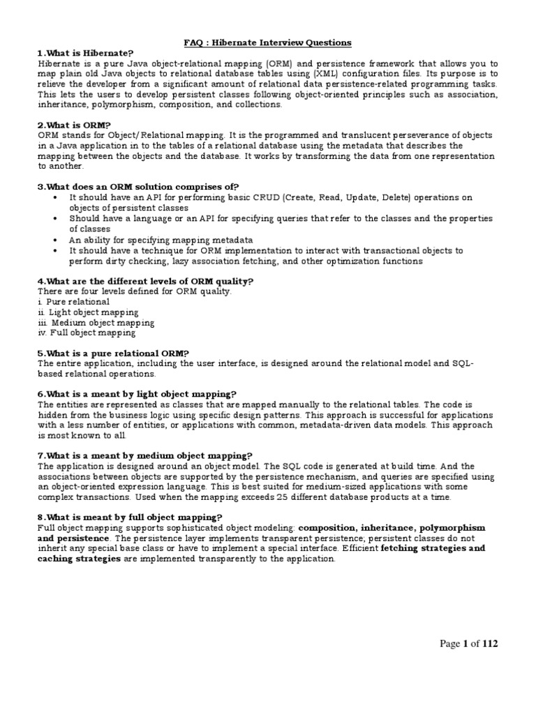 Hibernate Interview Questions | PDF | Object Relational Mapping |  Relational Database