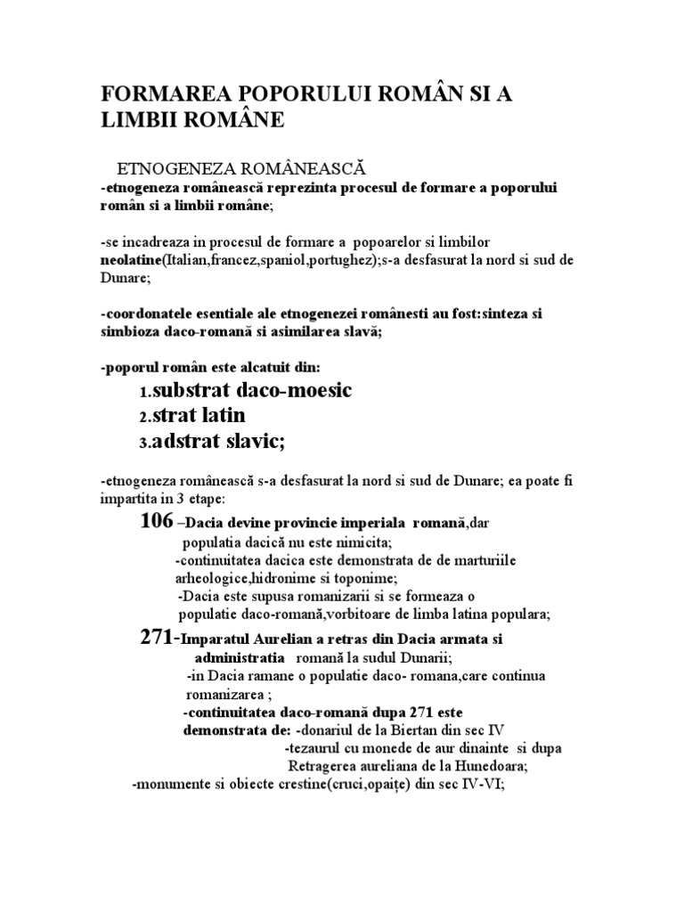 Formarea Poporului Roman Si A Limbii Romane | PDF