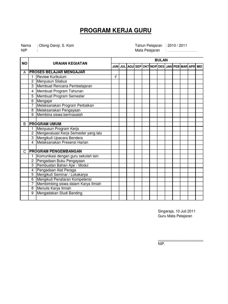 Program Kerja Guru Pdf