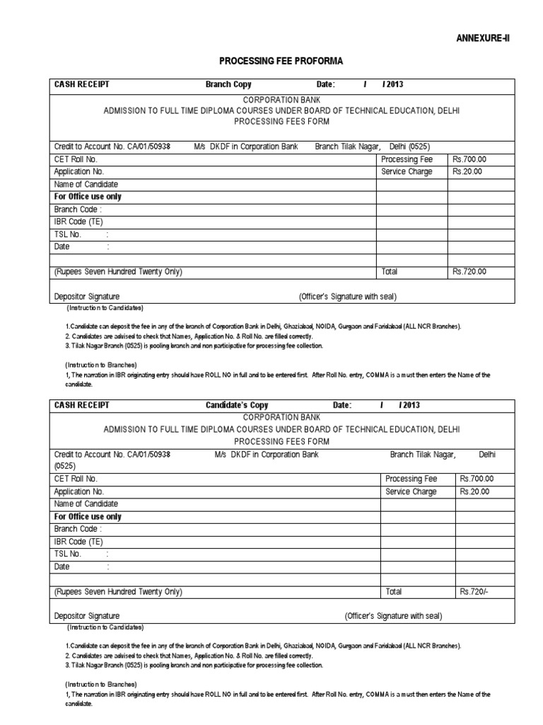 Diploma Course Processing Fee Form | PDF