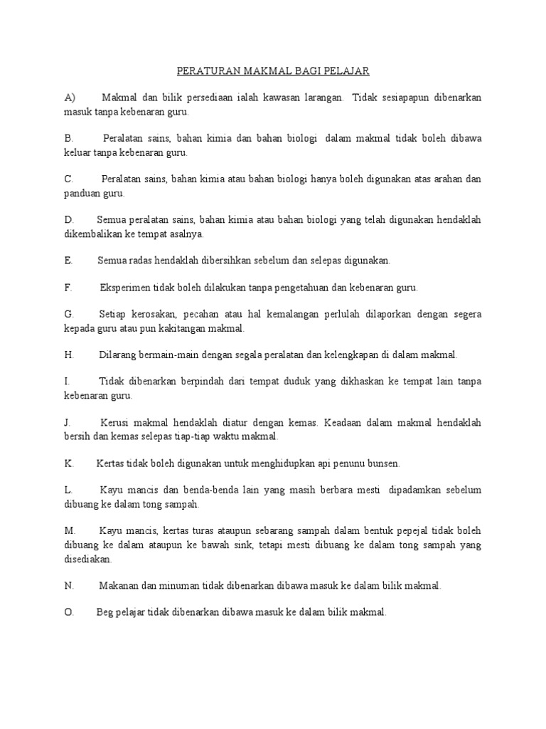 Peraturan Makmal Bagi Pelajar Pdf