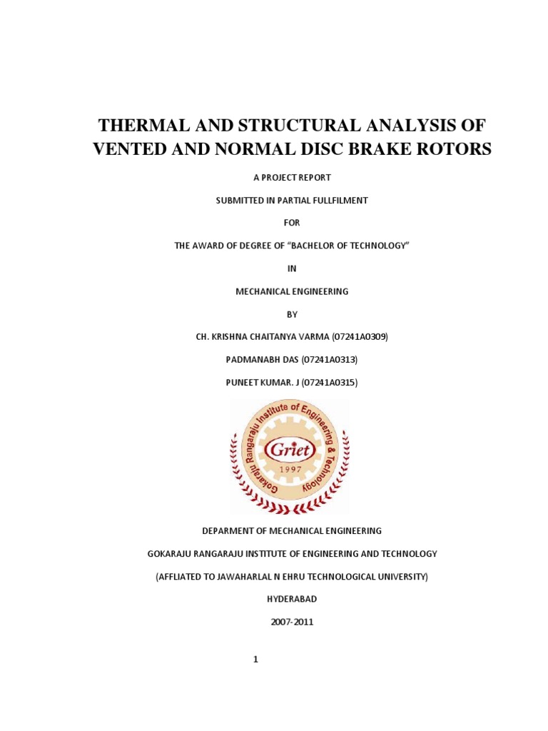 Thermal Analysis of Vented and Normal Disc Brake Rotors | PDF ...