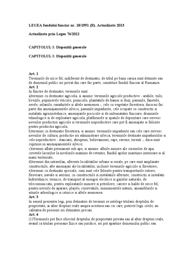 Legea Fondului Funciar Nr