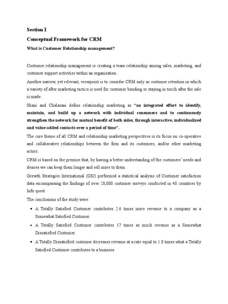 Final Project Report On Conceptual Framework For Customer Relationship ...