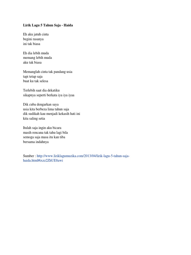 Lirik Lagu 5 Tahun Saja Pdf