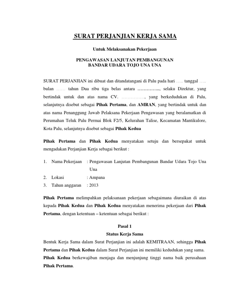 Surat Perjanjian Kerjasama Usaha Pdf