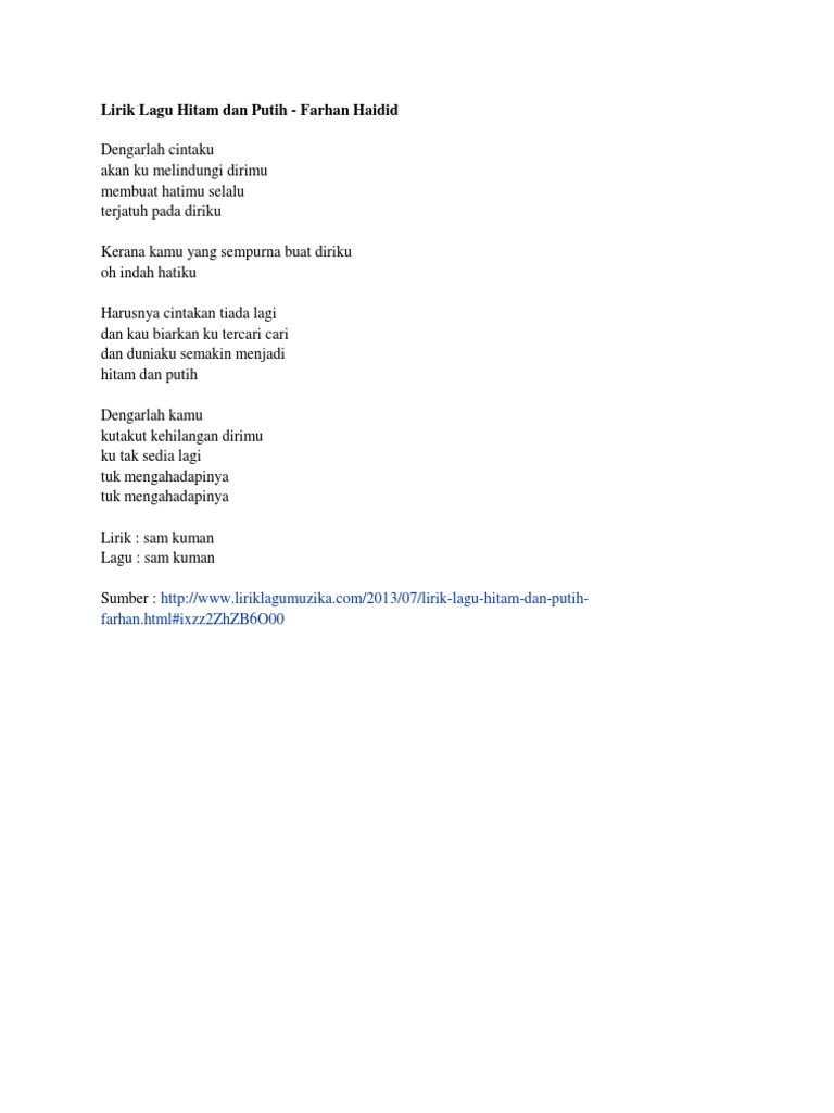 Lirik Lagu Hitam Dan Putih