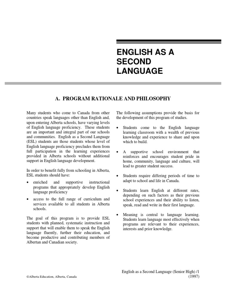 English As A Second Language Program of Studies | PDF | Question | Verb