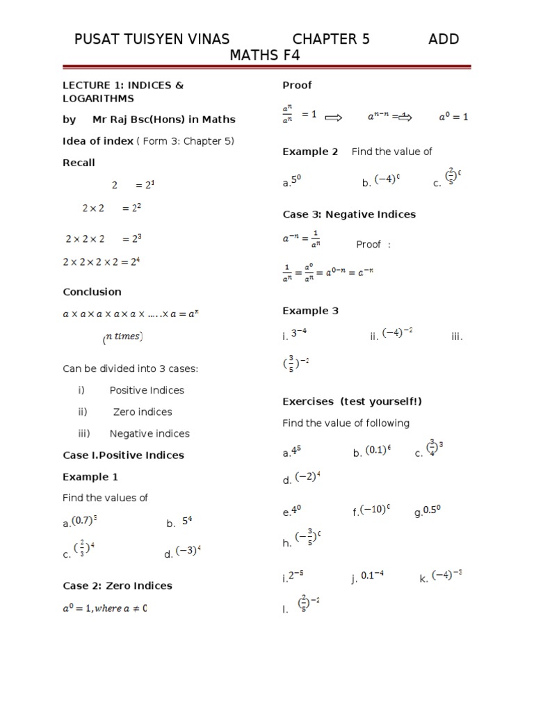 Add Maths Indices & Logarithms | PDF | Finance & Money Management ...
