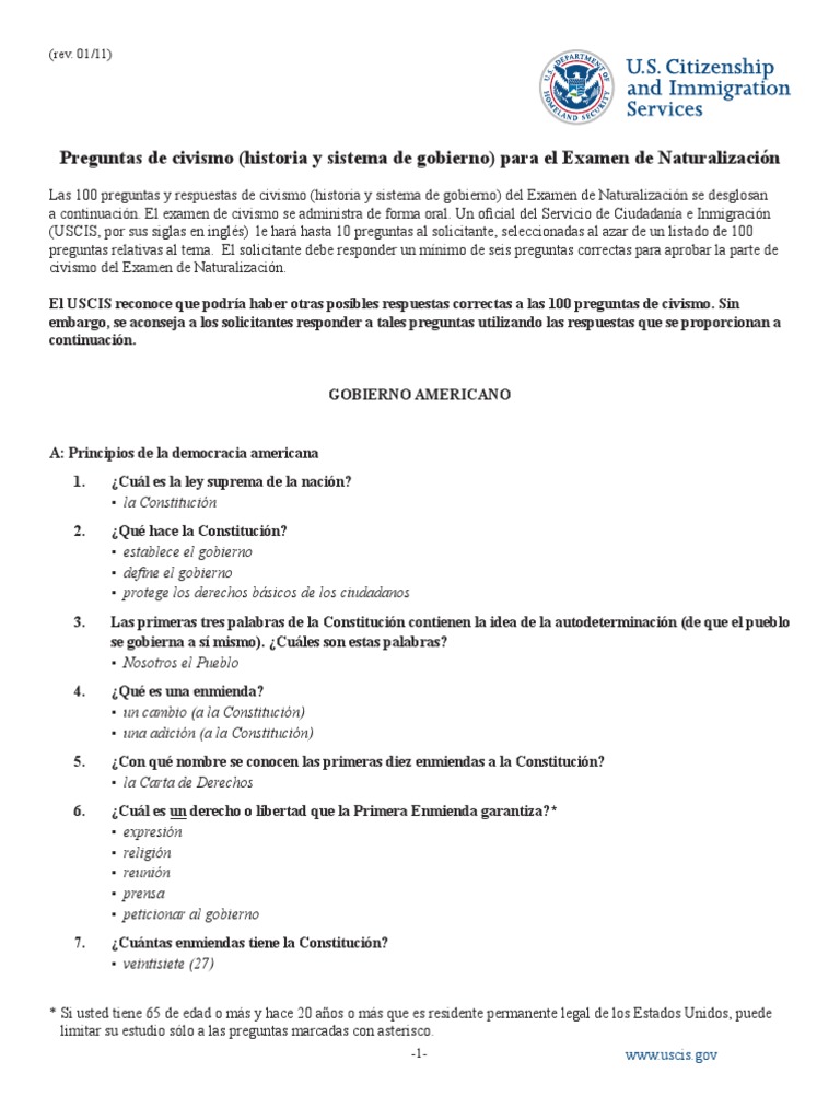 100 Preguntas en Espanol | PDF | Presidentes de los Estados Unidos ...