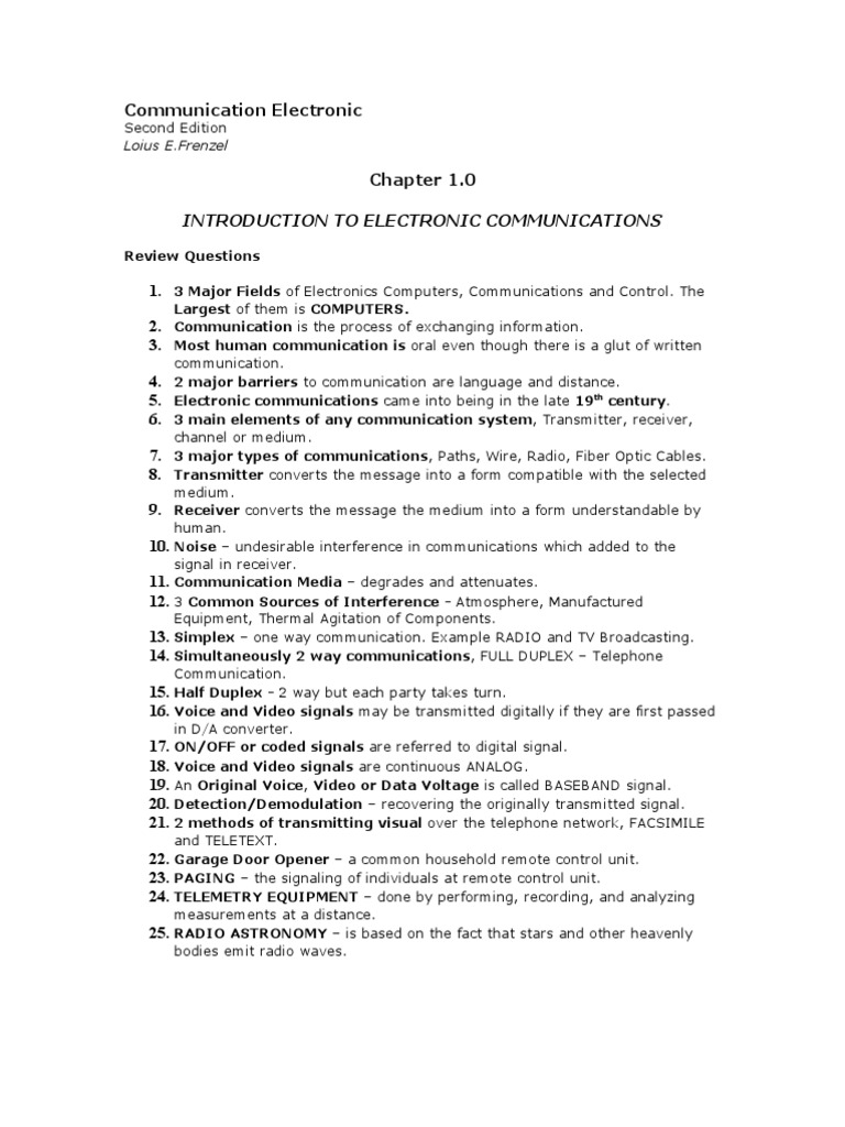 Communication Electronic Introduction To Electronic Communications PDF