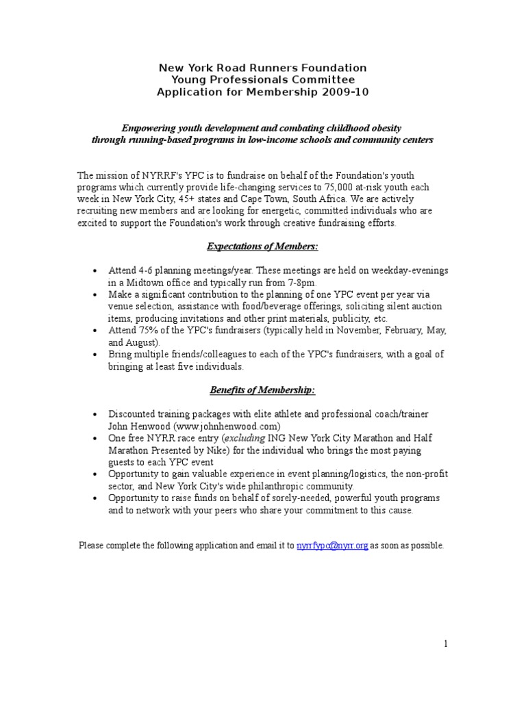 NYRR Foundation Young Professionals Application | PDF | Fundraising ...