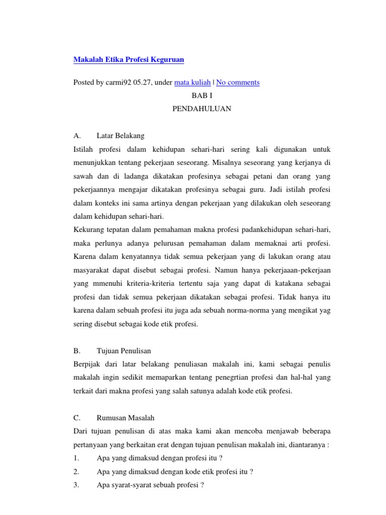 Makalah Etika Profesi Keguruan mata kuliah No comments