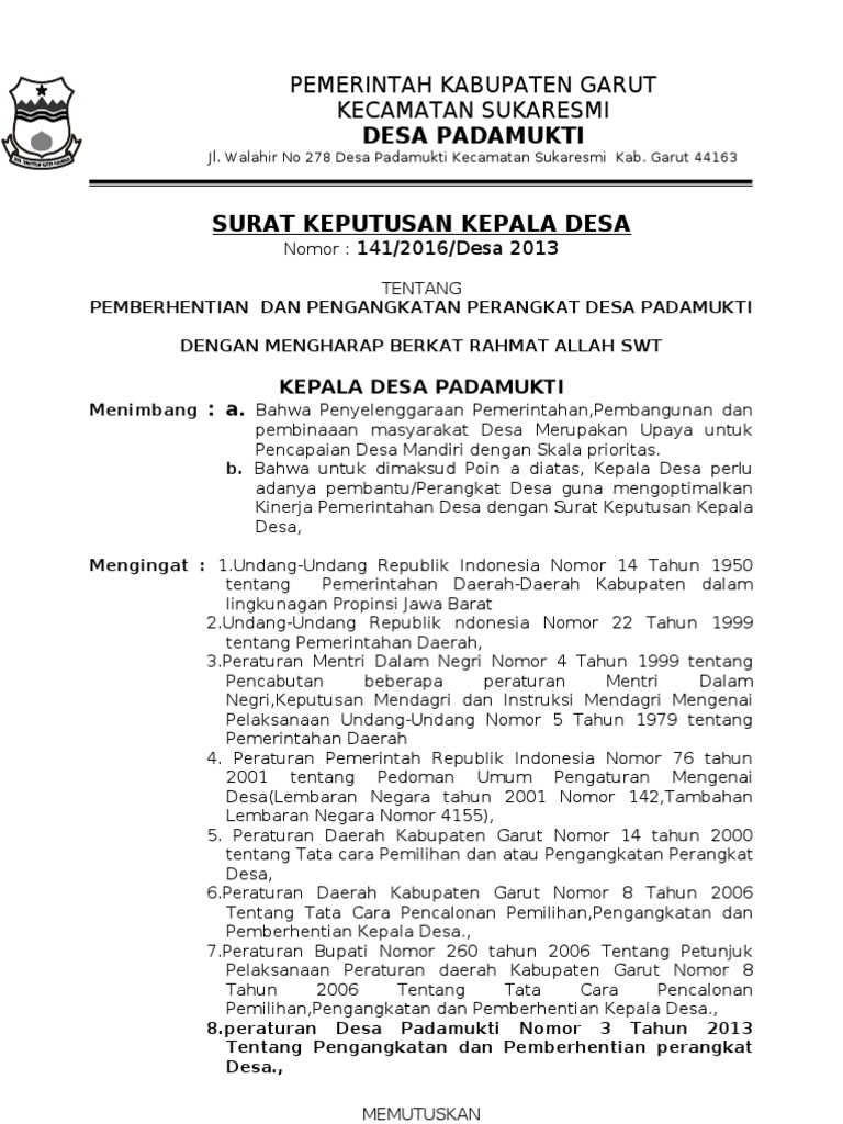Contoh Surat Keputusan Kepala Desa