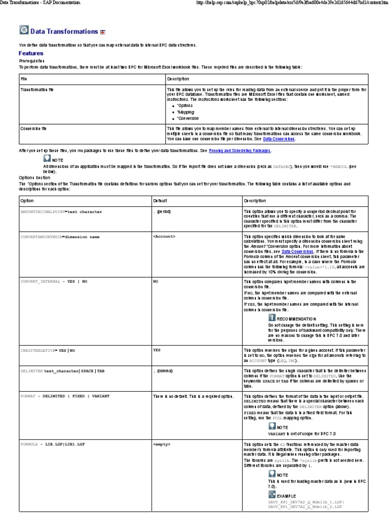 SAP BPC Data Transformation Guide | PDF | Parameter (Computer ...