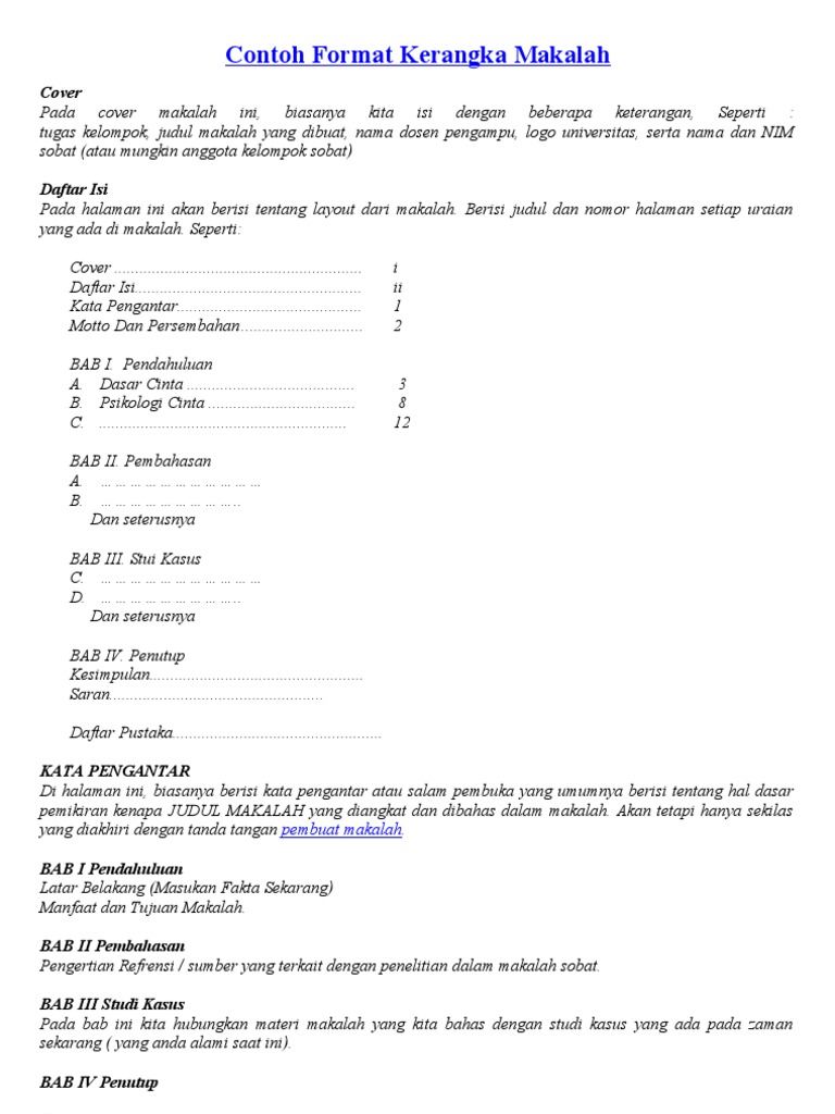 Contoh Format Kerangka Makalah