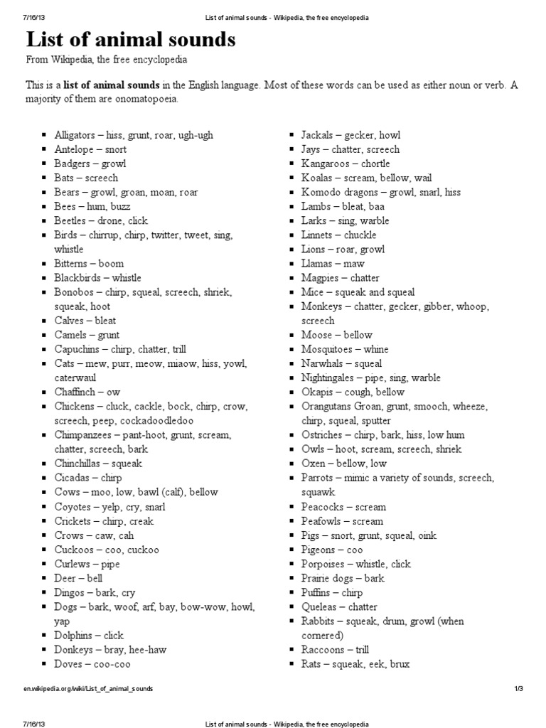 List of animal sounds Wikipedia, the free encyclopedia