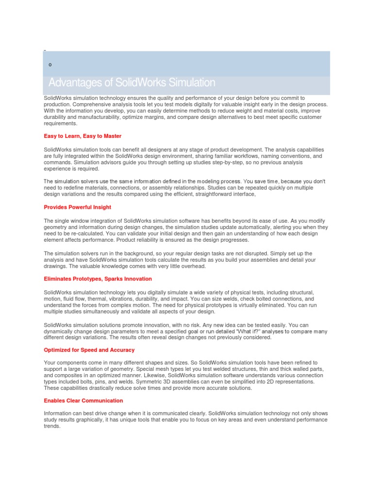 Advantages of SolidWorks Simulation | PDF | Simulation | Design