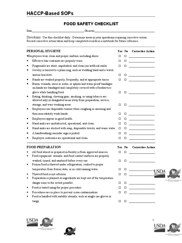 Food Safety Checklist Kitchen Utensil Refrigerator