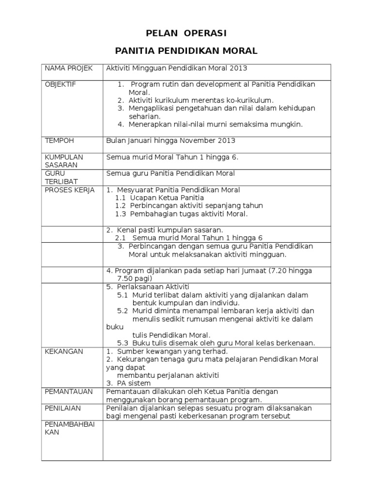 Pelan Operasi Moral Pdf