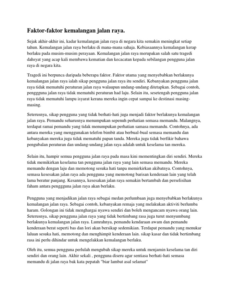 Faktor Faktor Kemalangan Jalan Raya Pdf