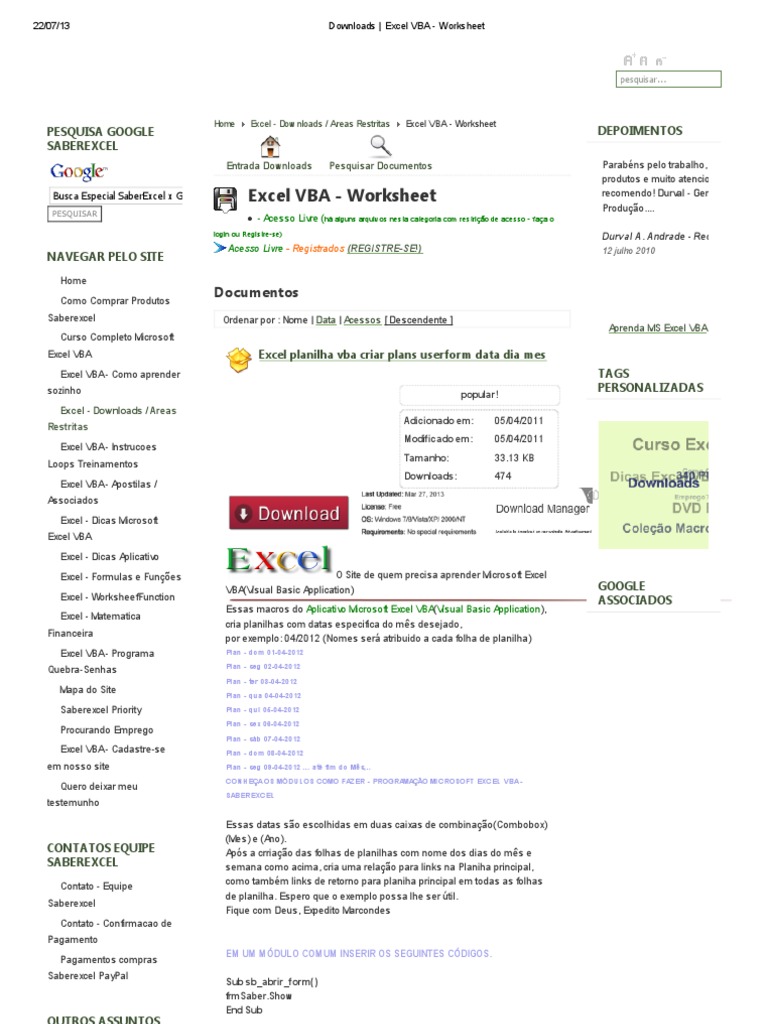 Downloads - Excel VBA - Worksheet | PDF | Visual Basic for Applications ...