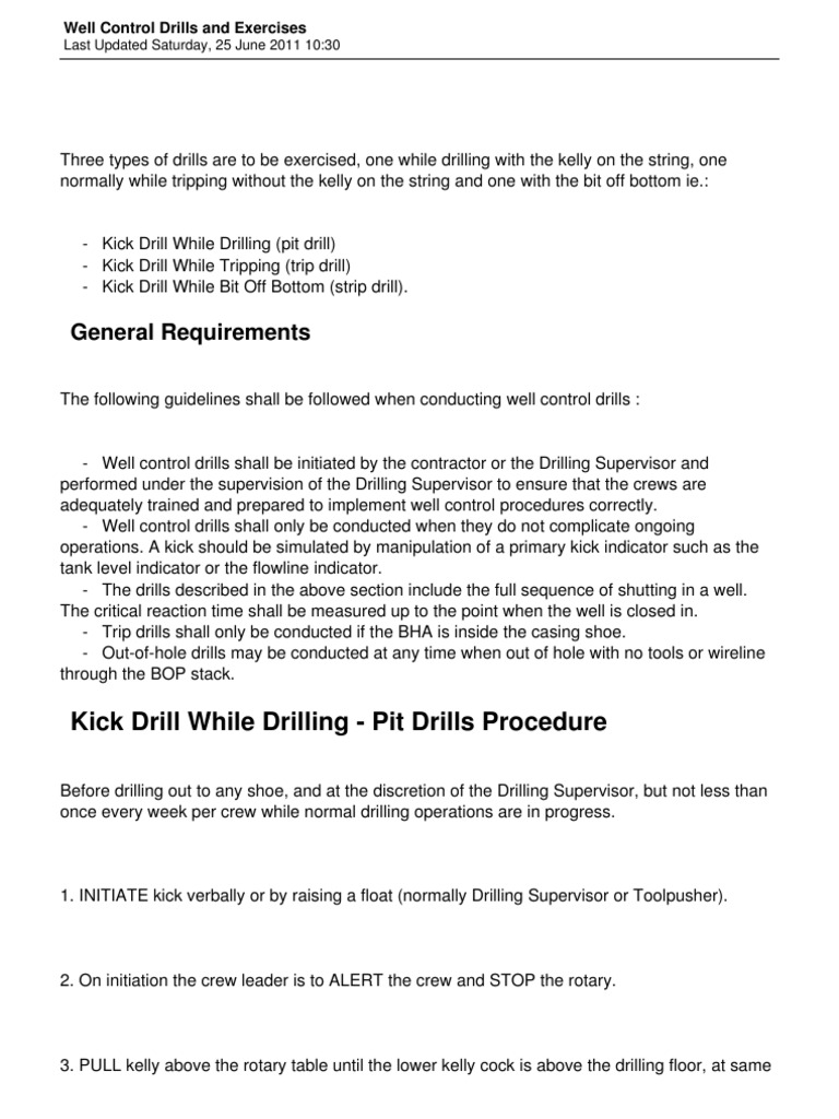 Well Control Drills Overview | PDF | Energy Technology | Mechanical ...