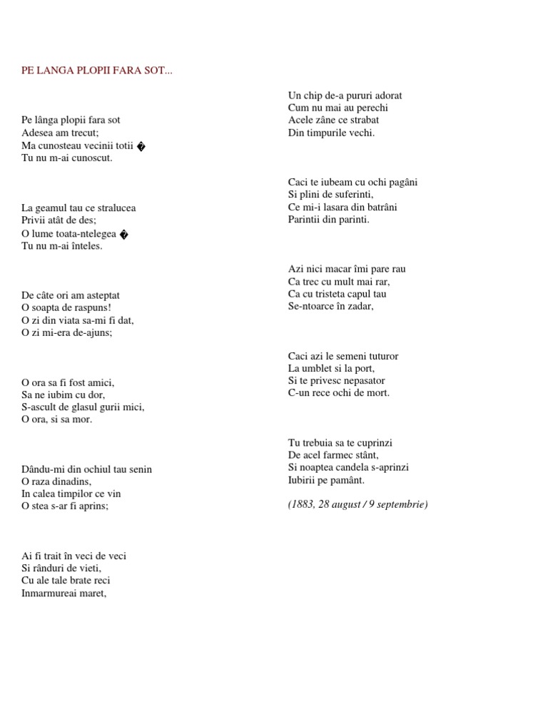 Pe Linga Plopii Fara Sot