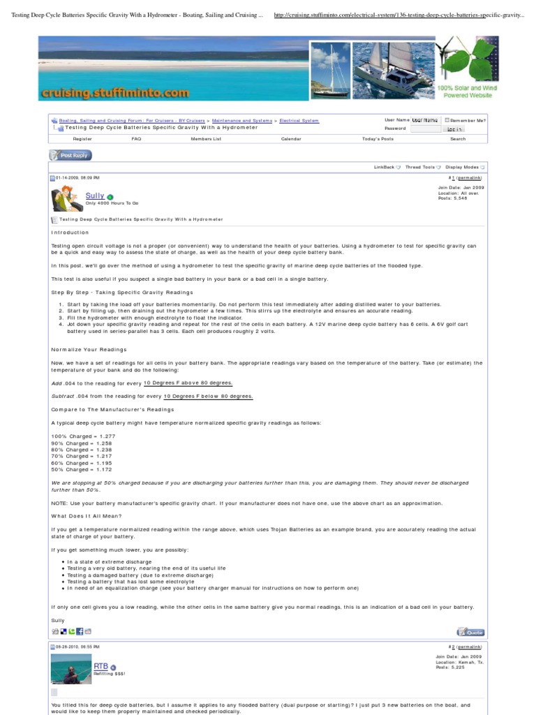 Testing Deep Cycle Batteries Specific Gravity Battery (Electricity