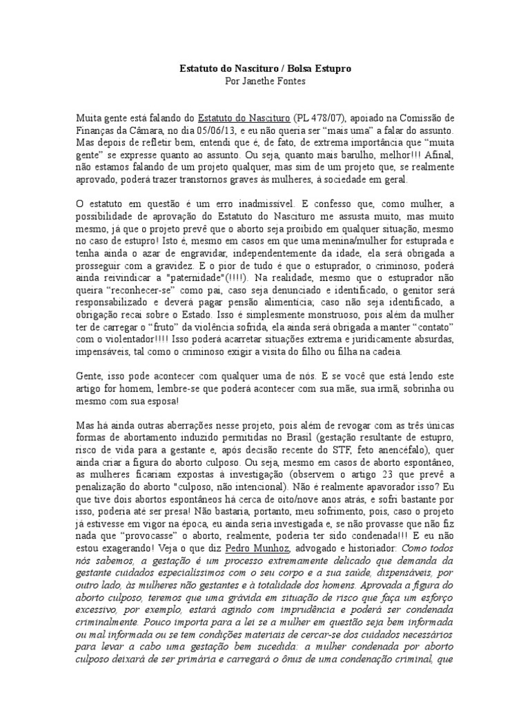 Estatuto Do Nascituro Ou Bolsa Estupro | Aborto | Gravidez