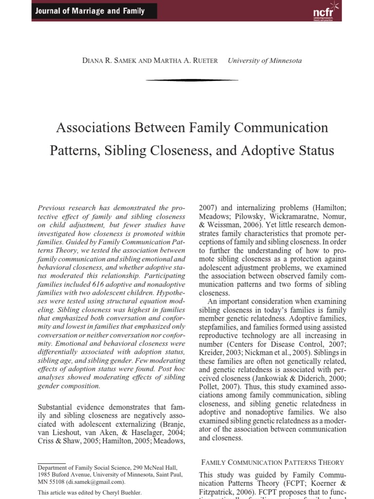 Family Communication Patterns and Sibling Closeness | PDF | Self ...