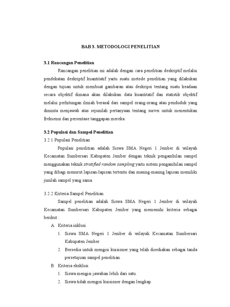 Skripsi Bab 3 Populasi Dan Sampel Ide Judul Skripsi Universitas