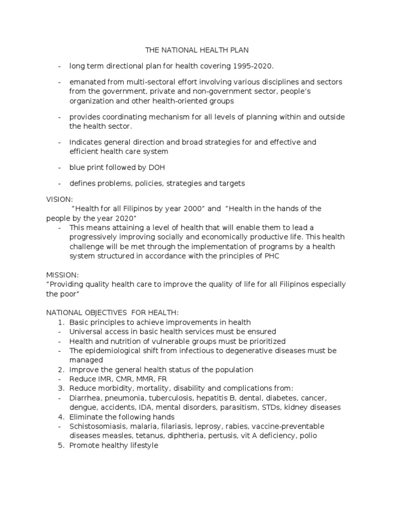National Health Plan 1995-2020 Overview | PDF | Infant Mortality ...