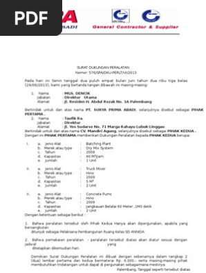 Contoh Surat Dukungan Alat Untuk Tender