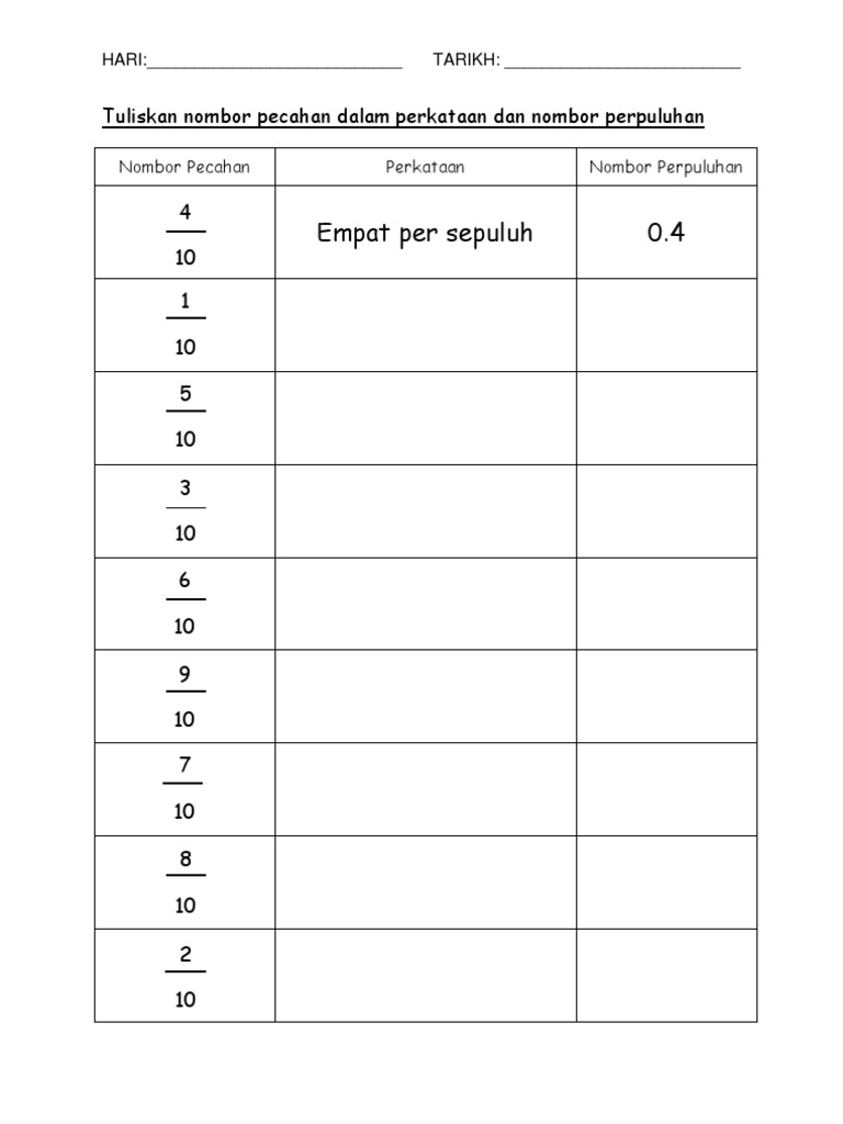 Latihan Perpuluhan Matematik Tahun 2  PDF