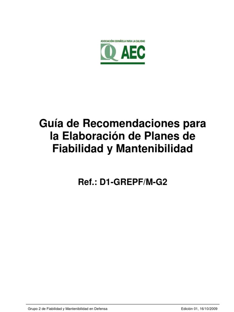 Guía Para La Elaboración De Planes De Fiabilidad Y Mantenibilidad Pdf