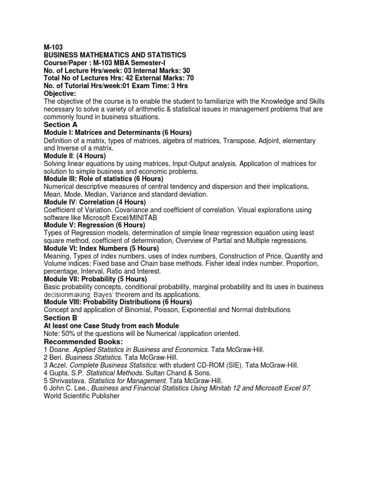 Maths in Mba Rtu PDF Module (Mathematics) Statistics