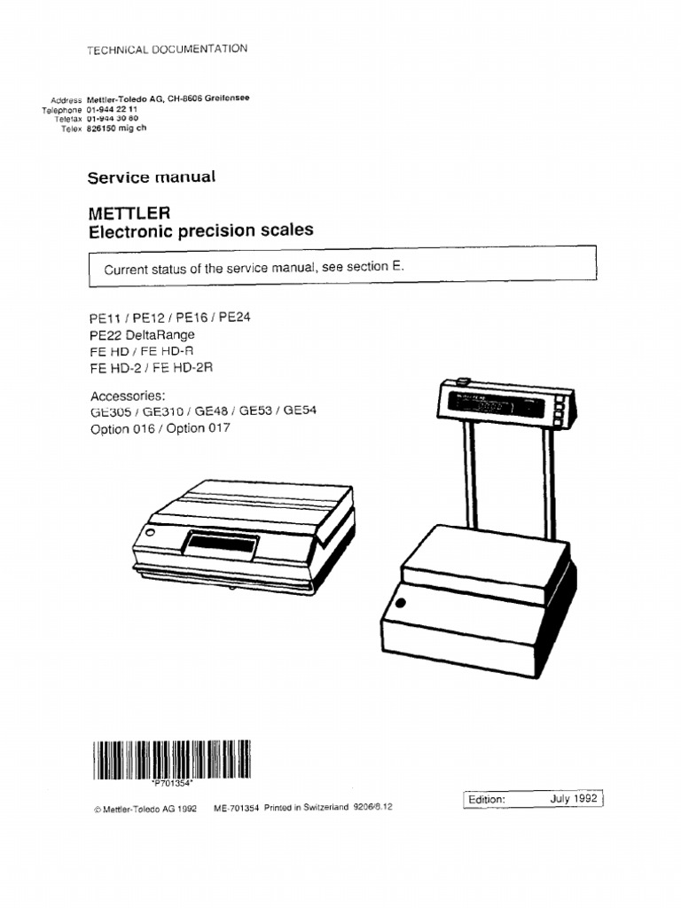 Mettler Toledo PE Series Service Manual | PDF | Screw | Electrical