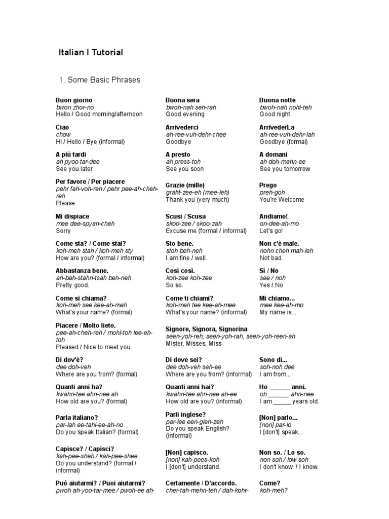 Essential Italian Phrases and Pronunciation | PDF | Language Arts ...