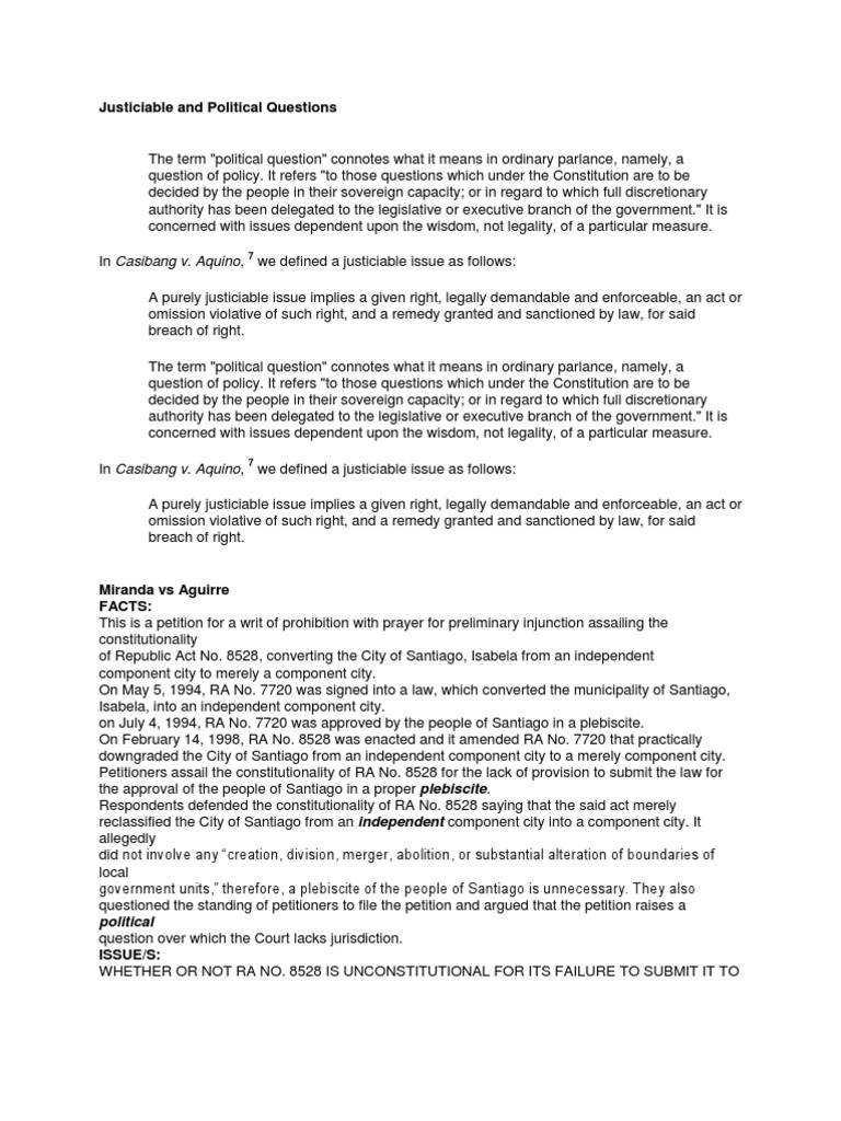Justiciable vs. Political Questions in Law | PDF | Case Or Controversy ...